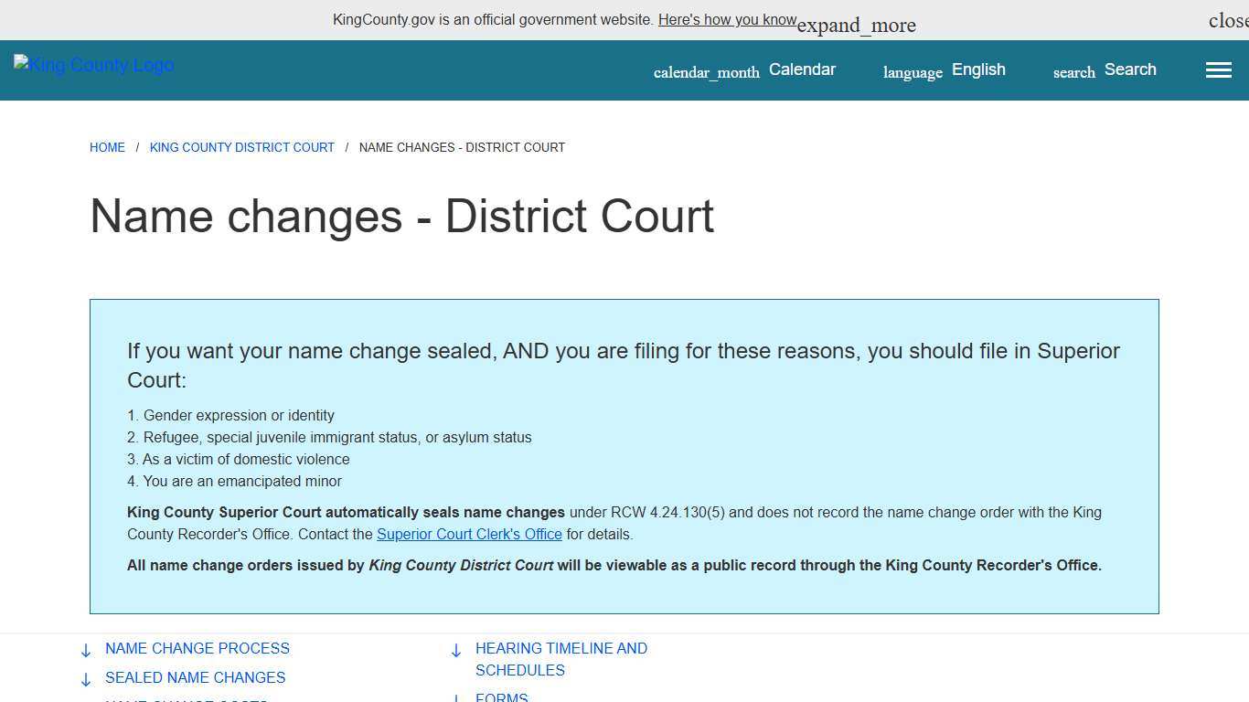 Name changes - District Court - King County, Washington