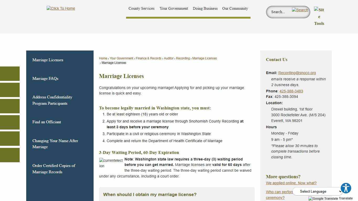 Marriage Licenses Snohomish County, WA - Official Website