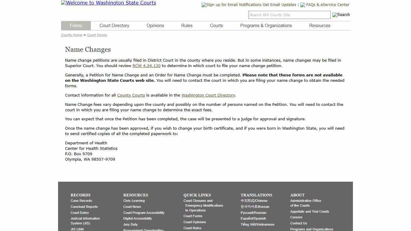 Washington State Courts - Court Forms